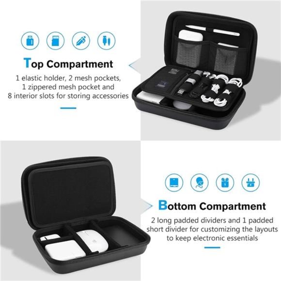 Hard Travel Electronic Organizer Case, Small Portable Accessories Bag -L, Black - Picture 2 of 7